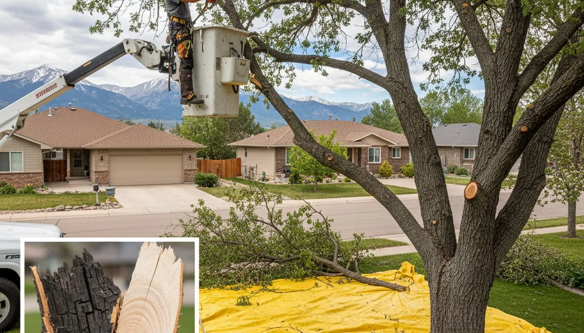 Arborists performing deadwood removal in Aurora, CO to prevent tree hazards and improve yard safety
