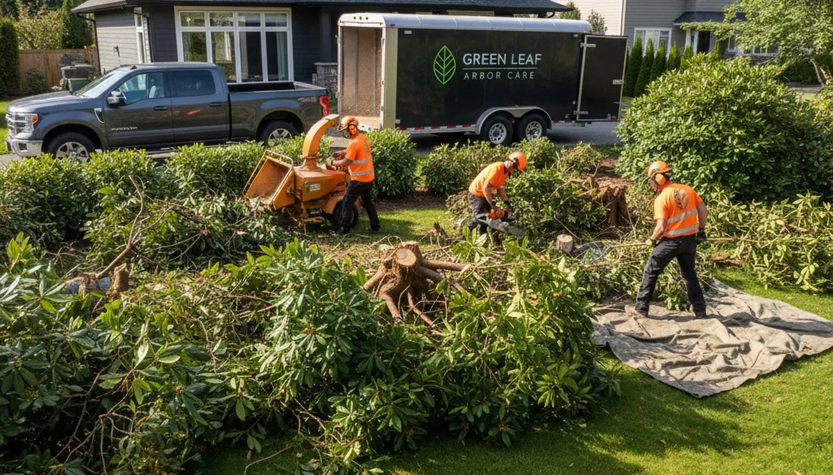 Professional shrub removal service in Aurora, CO by Chop Chop Tree experts safely clearing overgrown bushes