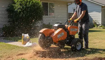 Professional stump grinding service removing tree stumps in Commerce City, CO yard