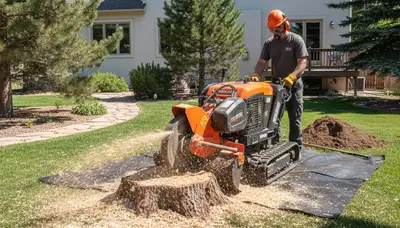 Professional stump grinding service removing tree stumps in Lone Tree, CO by Aurora tree experts
