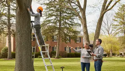 Certified arborist performing tree health assessment for homeowners in Aurora, CO tree removal service
