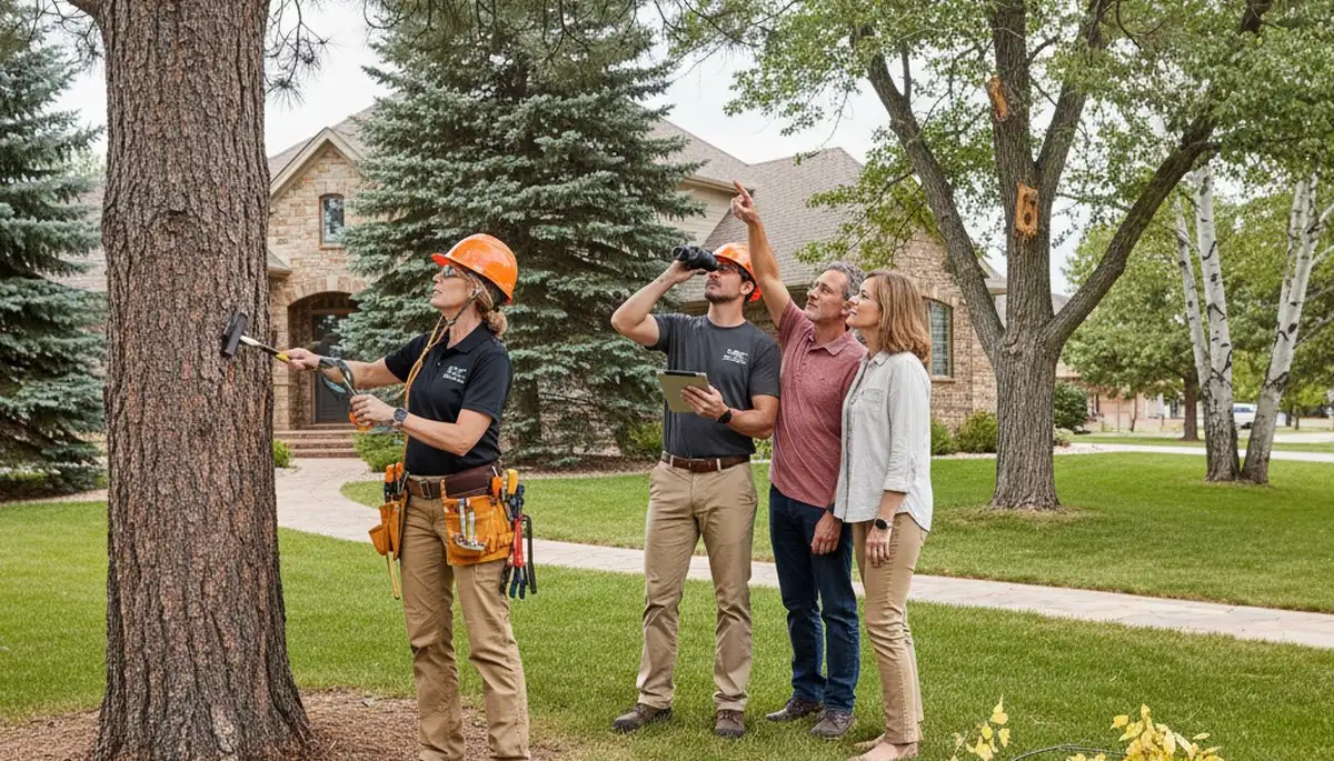 Certified arborist performing tree health assessment for homeowners in Lone Tree, CO