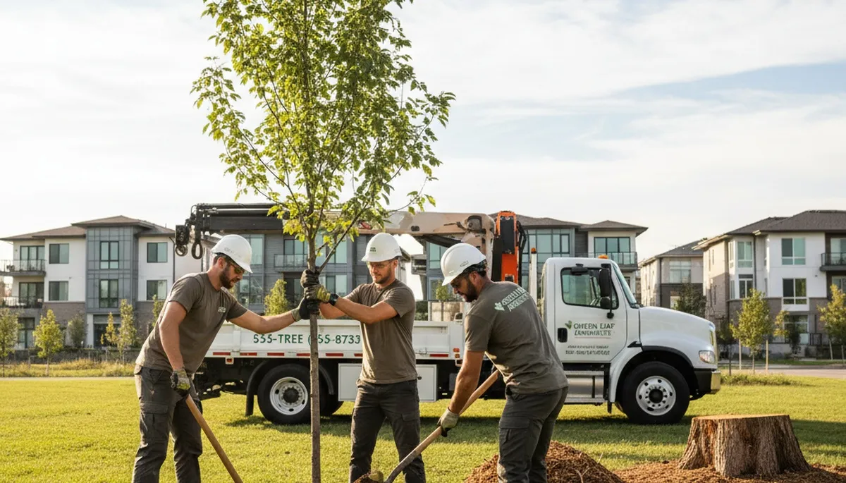 Arborist planting new tree in Aurora, CO yard for Chop Chop Tree professional tree service