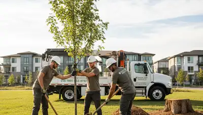 Arborist planting new tree in Aurora, CO yard for Chop Chop Tree professional tree service