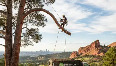 Professional tree removal service in Aurora CO safely cutting and clearing large oak tree