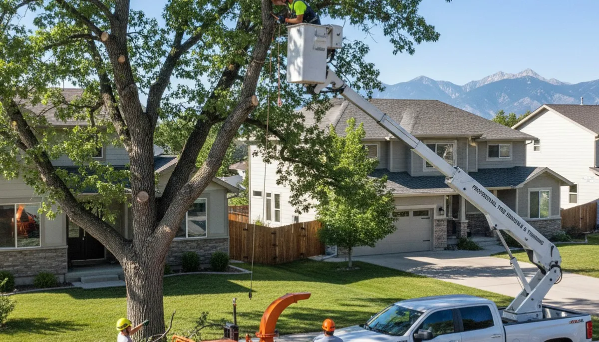 Professional tree removal service in Aurora, CO safely clearing large trees for local homeowners