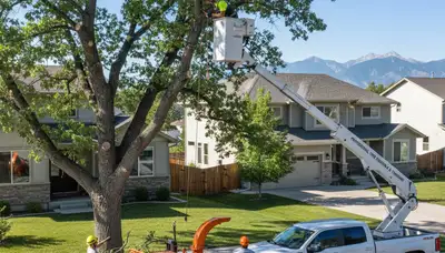 Professional tree removal service in Aurora, CO safely clearing large trees for local homeowners